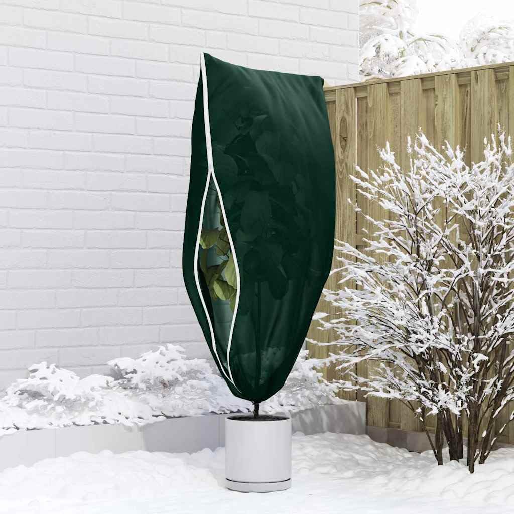Copertura antigelo per piante in tessuto non tessuto con cerniera, 1 pezzo, verde, 1,55 x 1,55 m, riutilizzabile, con coulisse, per piante da esterno