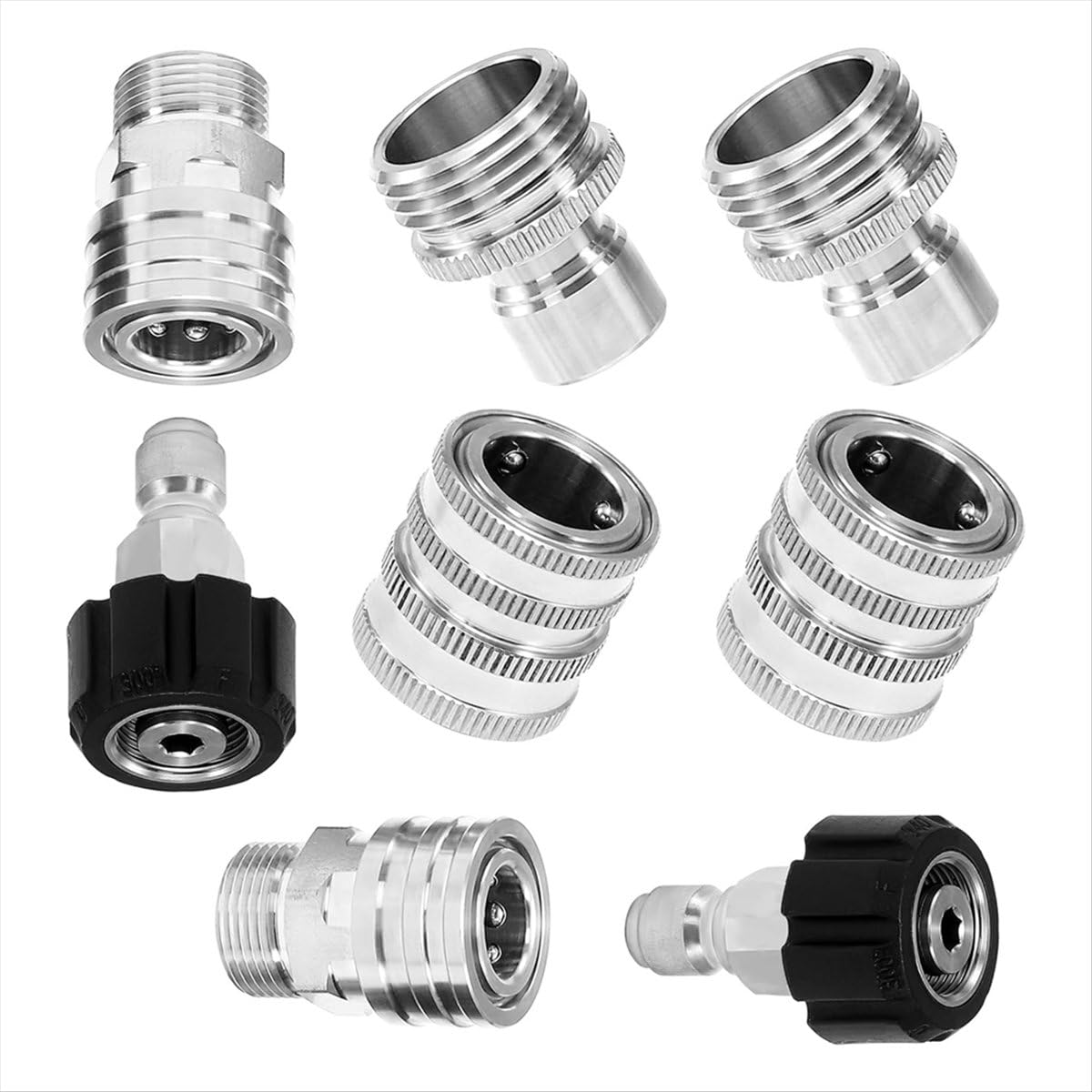 BPQiang 8pcs Pressure Washer Adapter Kit, Stainless Steel Quick Connect Set, M22 14mm to 3/8 Inch Disconnect Kit