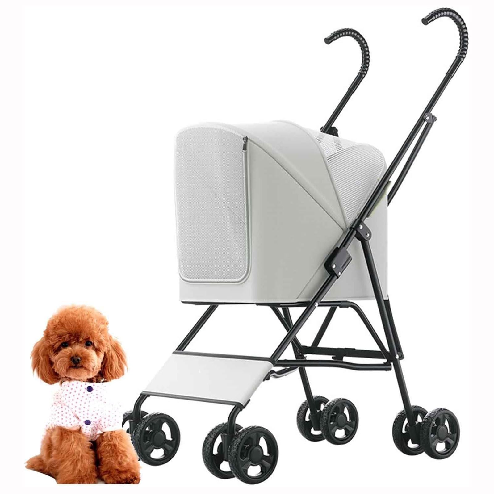 Poussette chat et chien pliable gris - Transport animaux petits chiens charge 10 kg