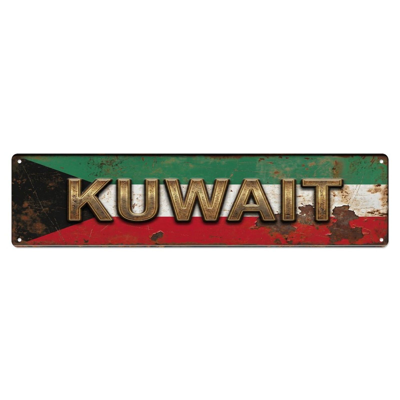 Olhnbad 4X16inch(10X40cm) Vintage Kuwait Flag Pattern Metal Tin Sign