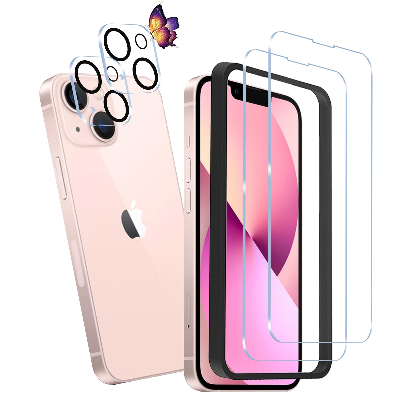 【4枚セット】iPhone 13 mini ガラスフィルム(2枚)+カメラフィルム(2枚) アイフォン 13 ミニ 用の 保護フィルム 強化液晶保護フィルム ワンタッチ貼付け/気泡ゼロ/ケースと干渉せず/硬度9H/飛散防止/指紋防止