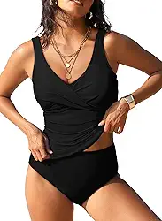 Tanquíni de duas peças para mulheres, com controle de barriga franzido, conjunto de maiô com parte de baixo de biquíni