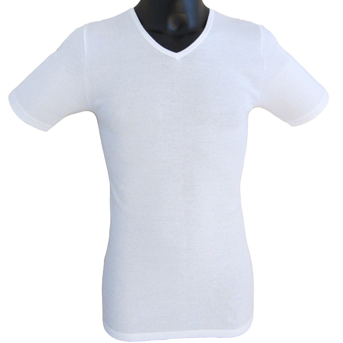 HERMO 4880 Lot de 4 Business Shirt Homme à Manche Courte avec col V Blanc, Maillot de Corps Demi-Manche en 100% Coton Biologique