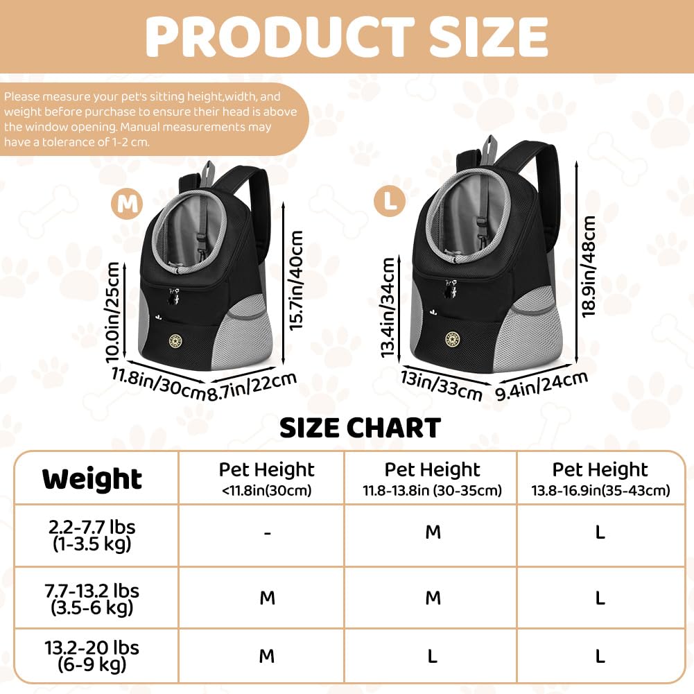 Zaino per Cani e Gatti Regolabile 6-9 kg Traspirante Portatile con Tasche Frontali