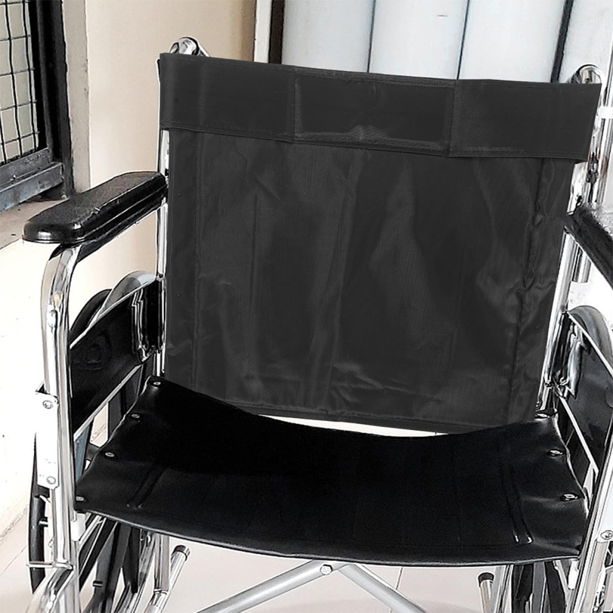 SHOWERORO Juego de Cojín Respaldo y Almohadilla Asiento para Silla de Ruedas en Tela Oxford Negra, Soporte Ergonómico y Antideslizante, Diseño Simple y Fácil de Transportar