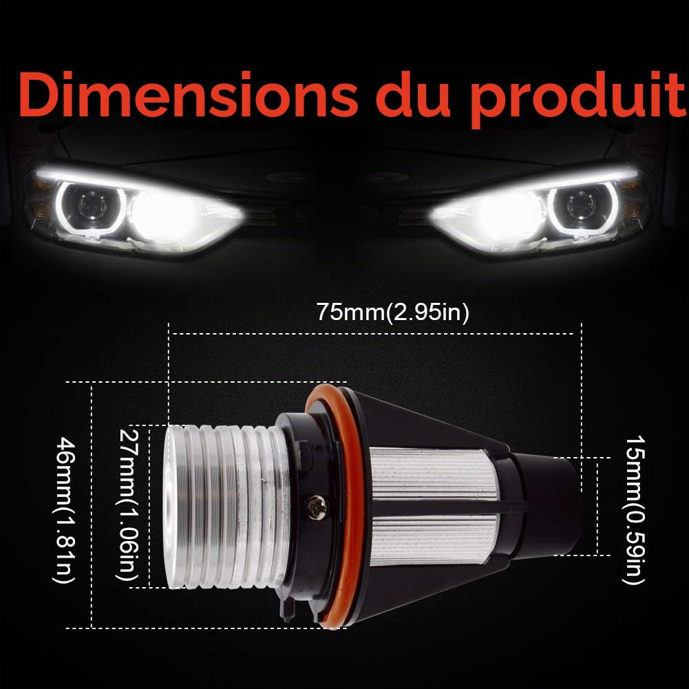 10W LED Ange Eyes Aucune erreur Phare CanBus Phare Anneau Anneau Ampoules de Marqueur 420LM 6000K Blanc Pour E39 E87 E60 E61 E63 E64 E65 E66 E83 1/3/6/7 Série X3 X5, 2 Pièces