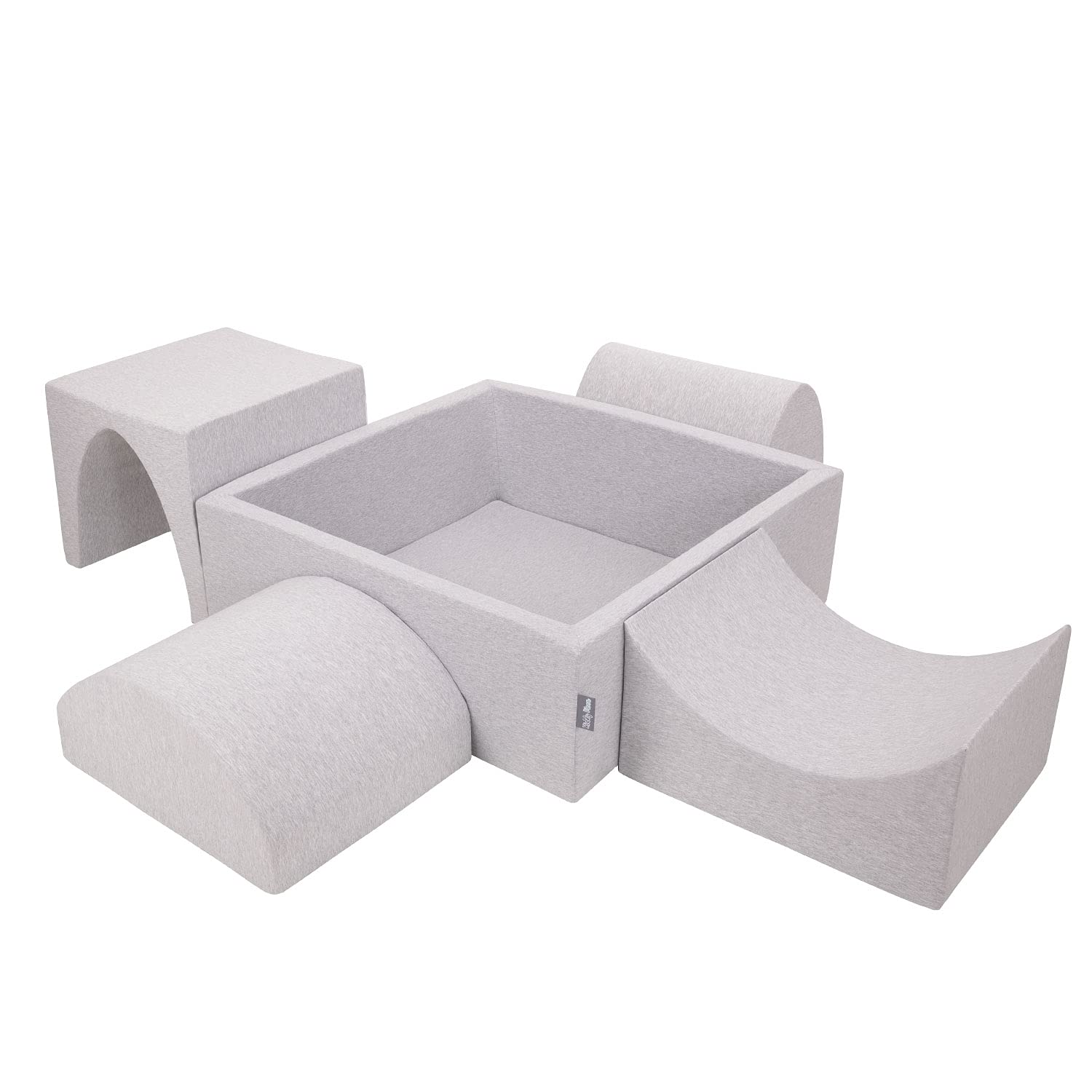 KiddyMoon Area di Gioco in Schiuma con Quadrato Piscina di Palline (300 Palline) per Bambini, Grigioch:Bianco/Grigio/Menta