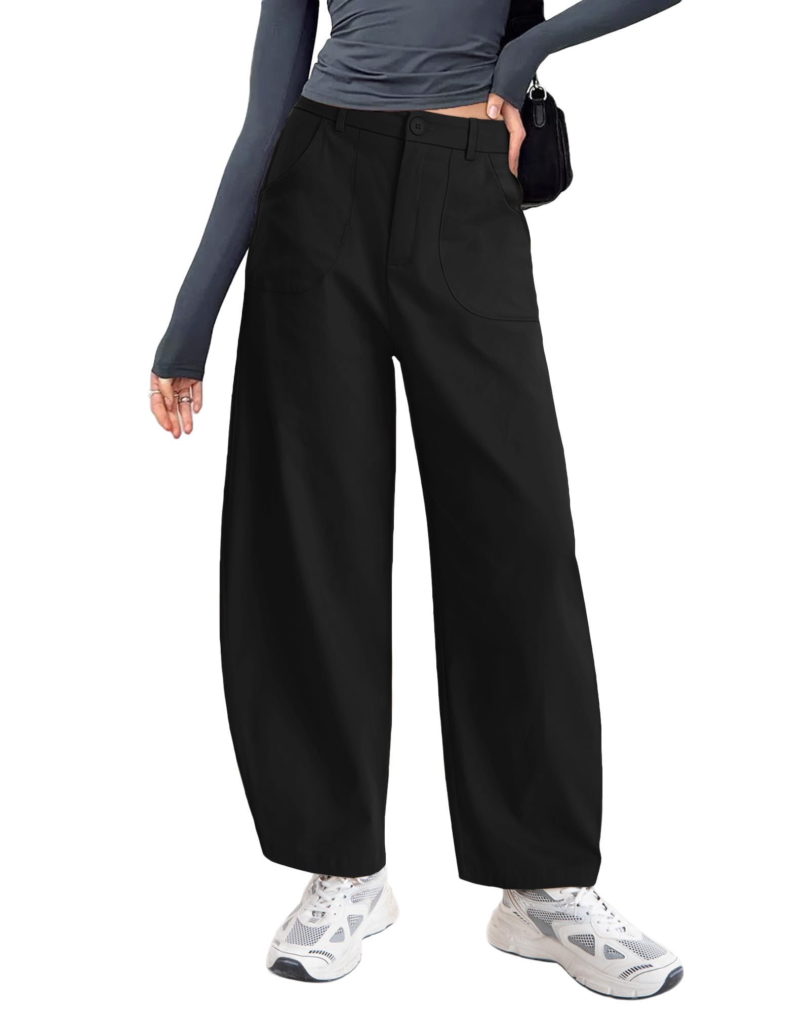 Womens Casual Cotton Pants Capri Barrel Wide Leg Trousers Palazzo Lounge Pants for Women
