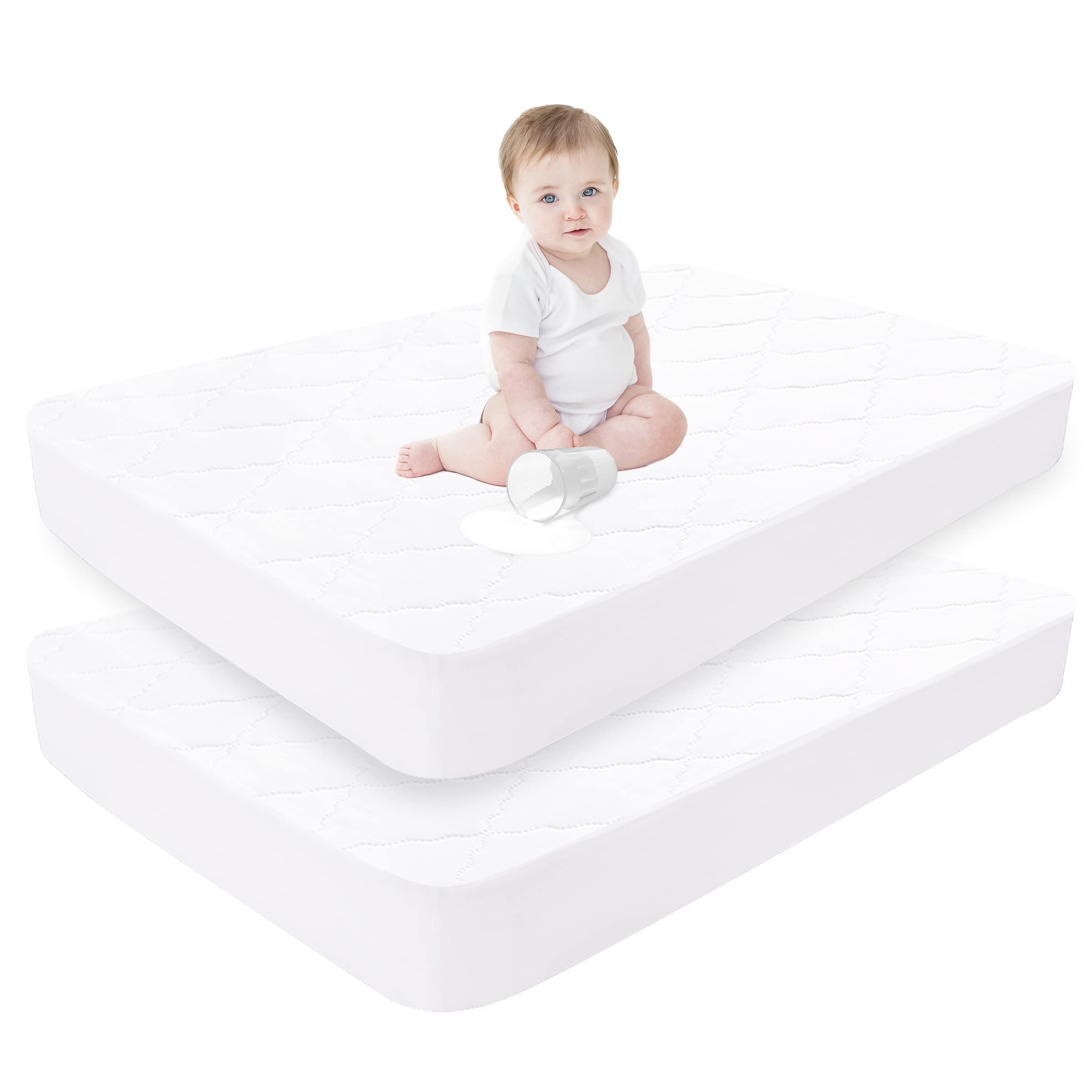 Waterproof Mattress Protector Rayon Bamboo Fitted Sheet for 5-18 inches Crib x 2 40% Rayon Bamboo，60% Polyester