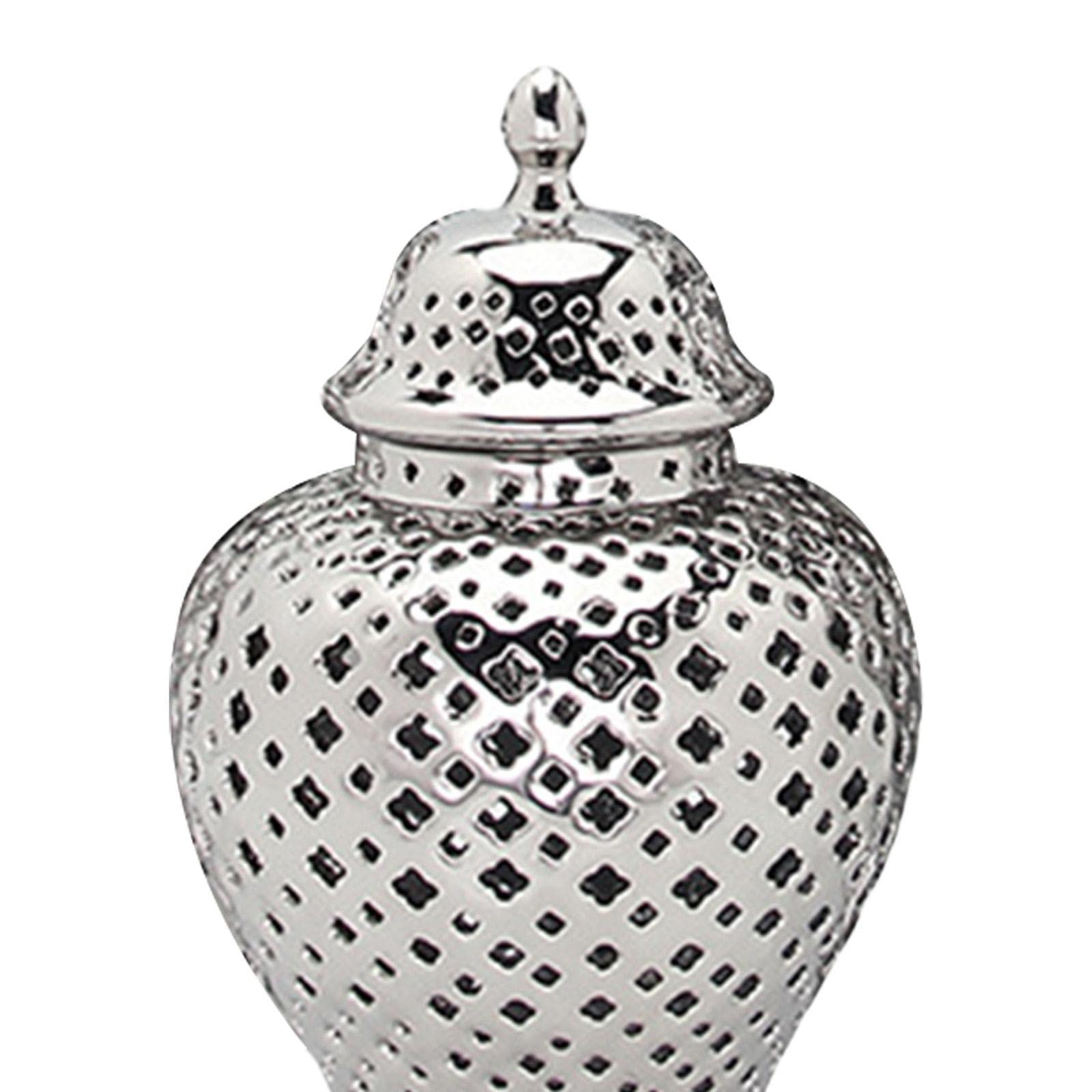 Ginger Jar Porzellan Behälter Vase Dekorativer Handgehobelt Stilvoll mit Deckel für Heimtextilien Sammlung Ausstellung, Silber