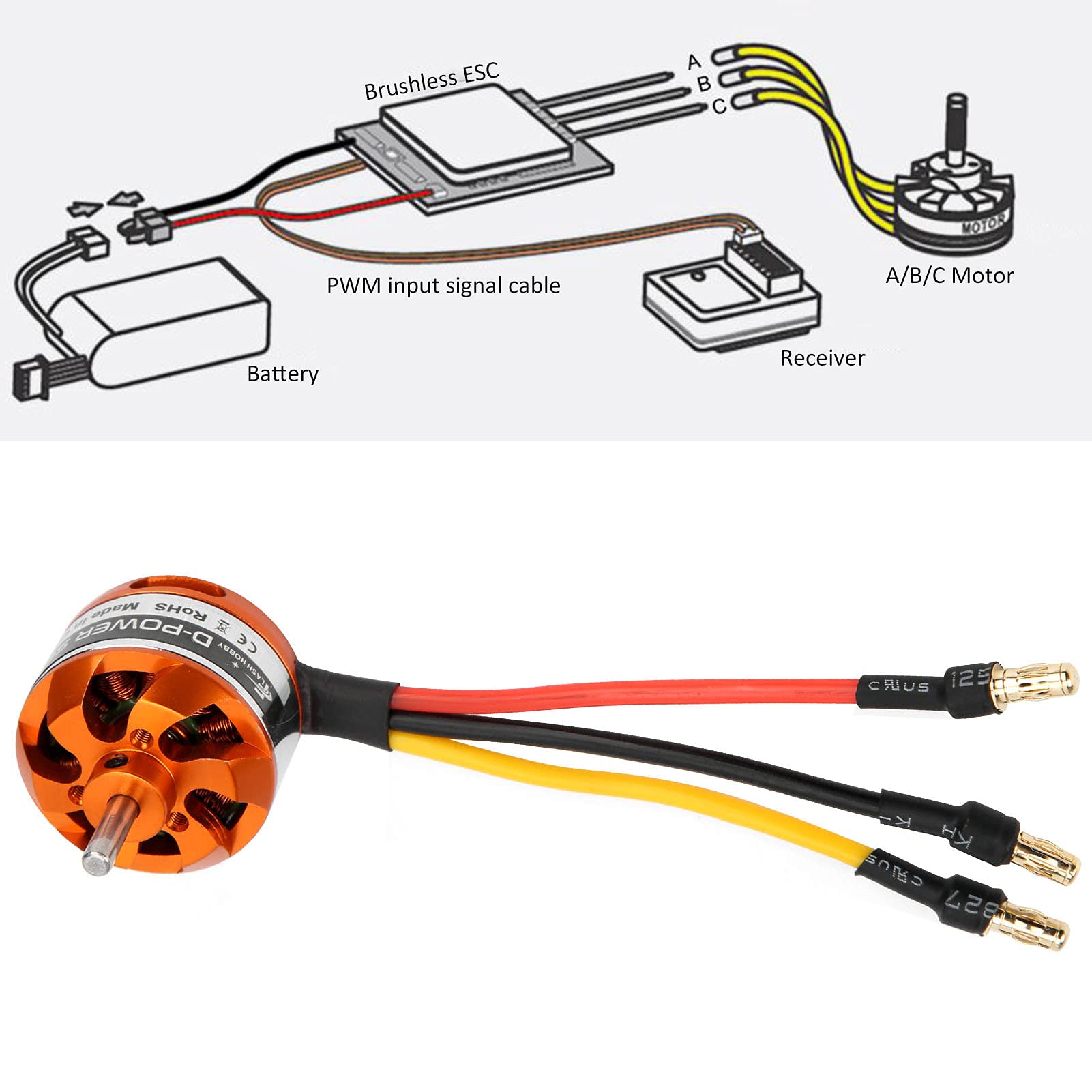 D2822 Brushless Motor with Adapter RC Motor Replacement Complete Motors for RC FixedWing Airplane 1100KV 1450KV 1800KV 2600KV Electric Motors & Parts (1800KV) - Image 2