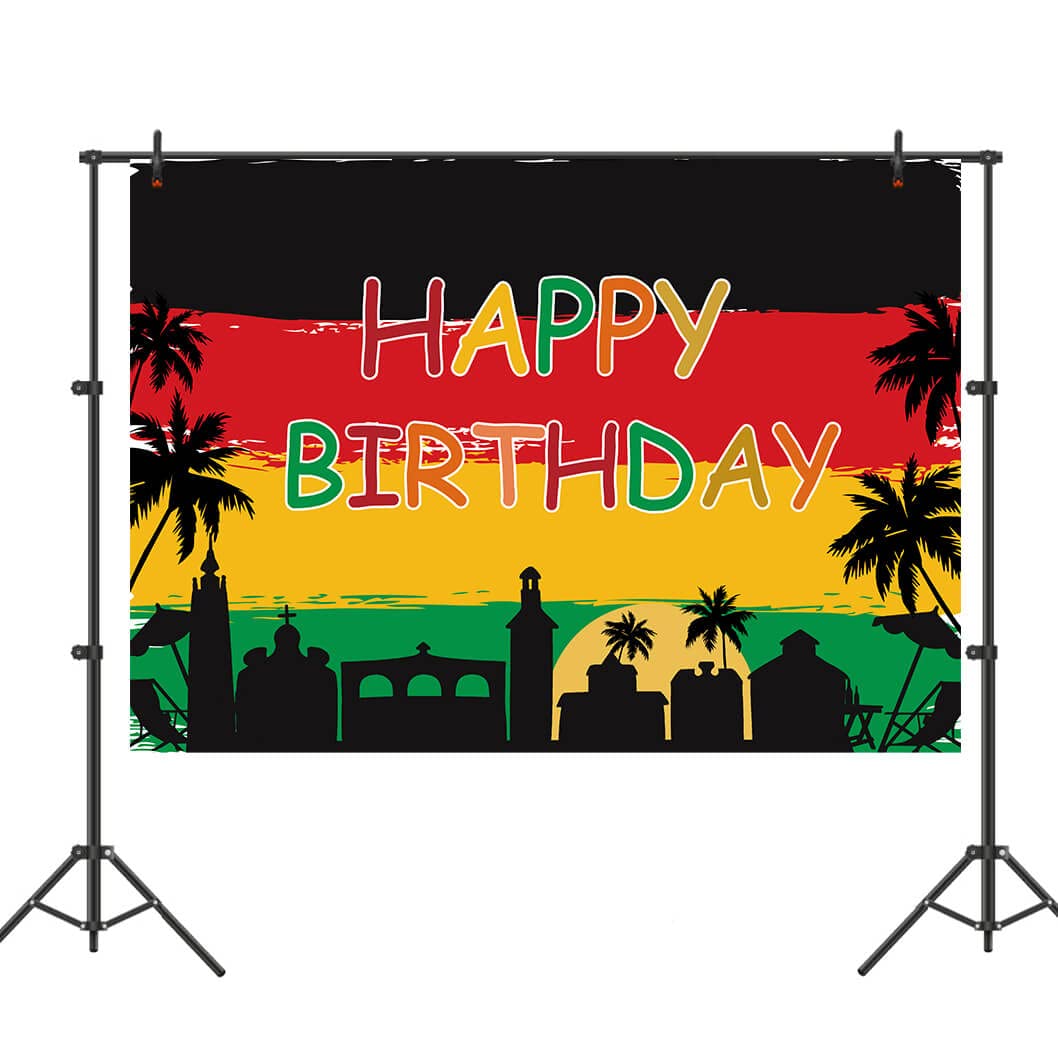Reggae Birthday Backdrop Jamaican Rastafari Palm Tree Grafitti Happy Birthday Party Photography Background Decorations Reggae Music Party Banner Supplies 7x5ft