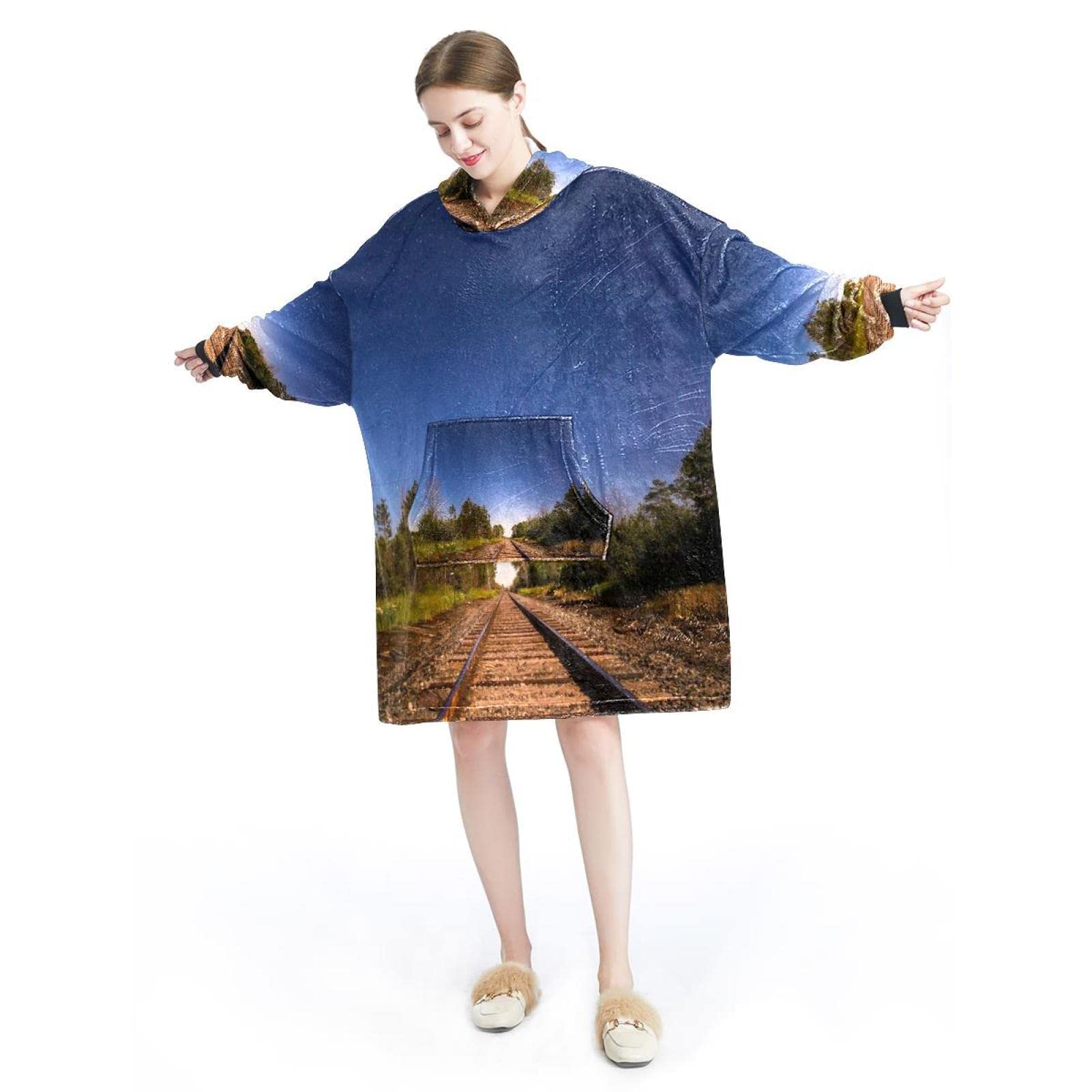 Bluza z kapturem z motywem toru pociągowego, oversize z kapturem dla kobiet, wygodna bluza, wielobarwny, rozmiar uniwersalny
