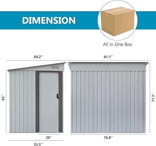 Miniatura 3 de Cobertizo de almacenamiento para exteriores de 4.6 x 6.4 pies, cobertizos de metal y almacenamiento al aire libre con puerta y rejillas de