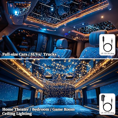 Image of Dual-Color Starlight Headliner Kit - 1300pcs 0.03in 13.5ft Fiber Optic Star Lights for Car with 32W RGBW, Shooting Meteor & Music Sync, APP /Remote Control for Car Roof /Bedroom Ceiling