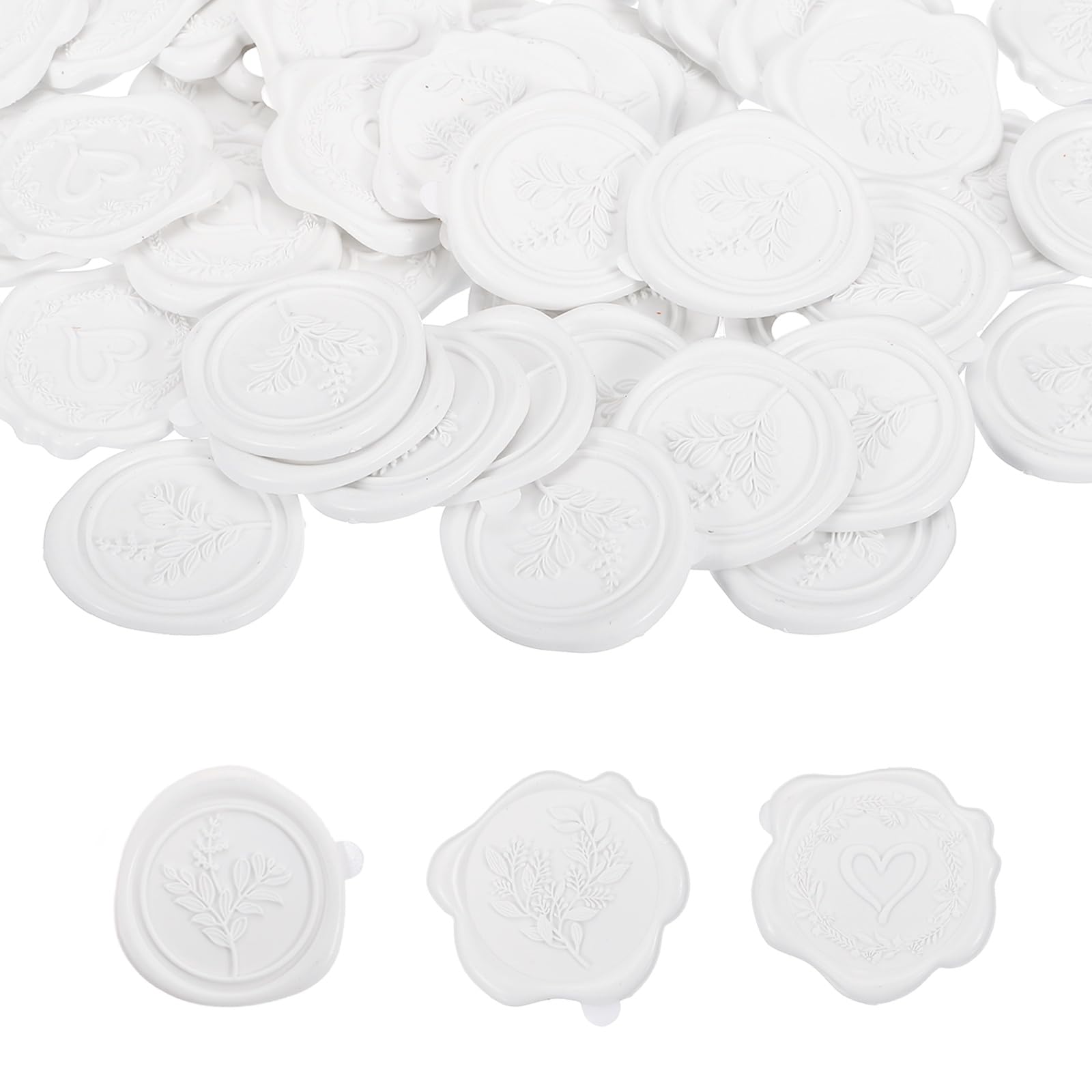 PATIKIL 60Pcs 3 Styles Wax Seal Stickers, Garland Embossed Self Adhesive Backed Envelopes Seal Sticker Accessories for Wedding Invitation Letter Birthday Party Gift, White — image 1