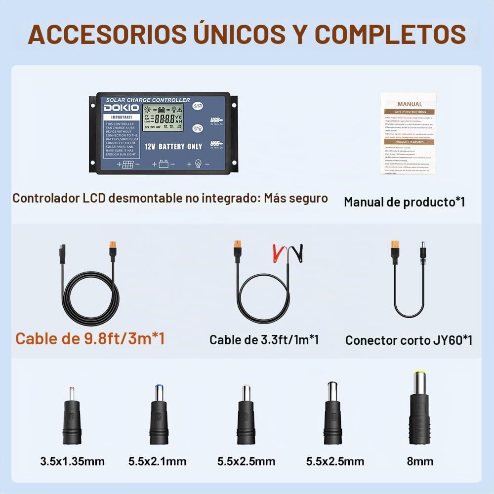 DOKIO Kit de panel solar plegable portátil de 200 W para carga de batería de 12 V, se pliega a 20 x 27 pulgadas y pesa 9 libras; incluye controlador y USB dual; para baterías de 12 V, estaciones
