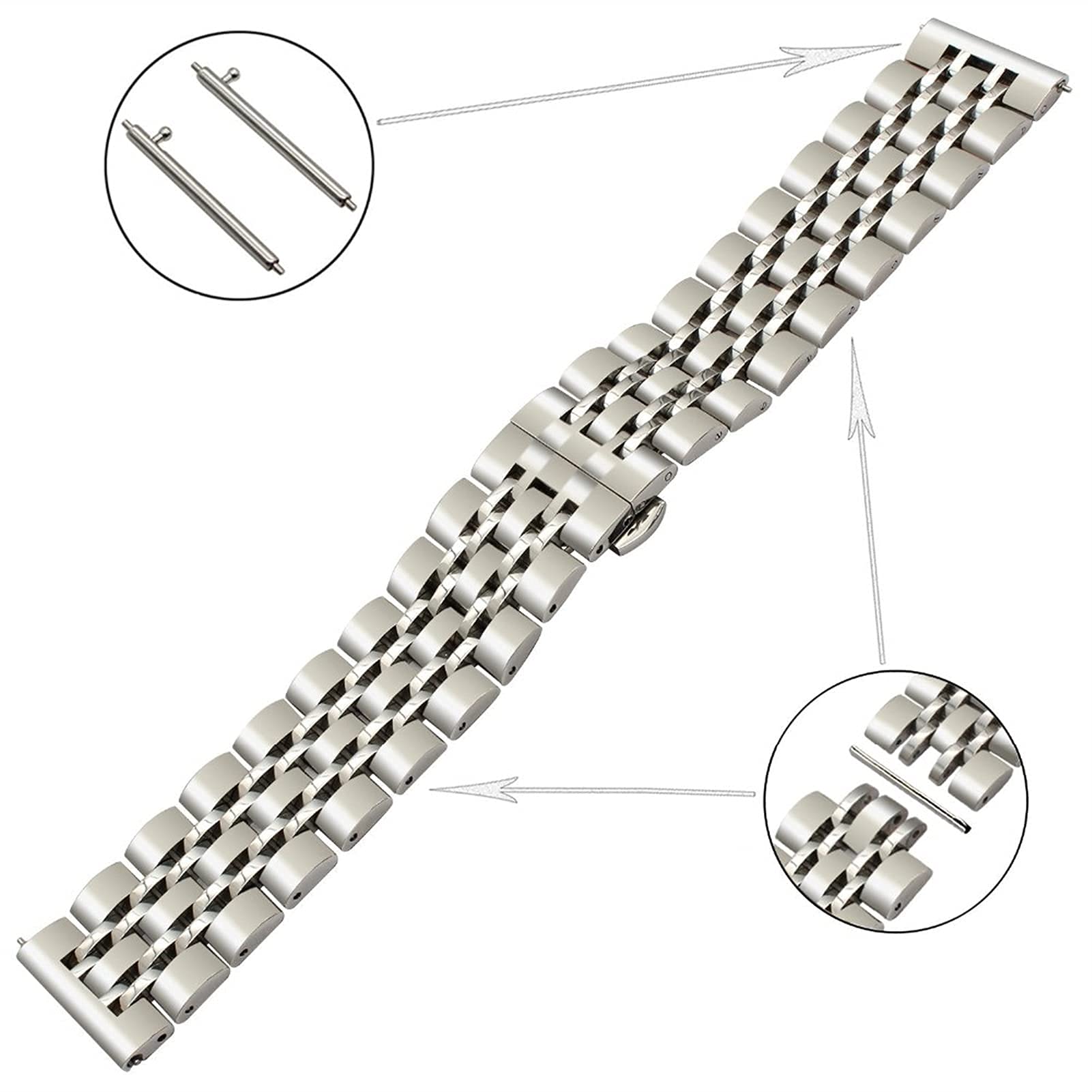 Uhrenarmband Sieben Perlen Edelstahlarmband Schnellverschluss Ersatzarmband 20mm 22mm (Roségold 20mm)
