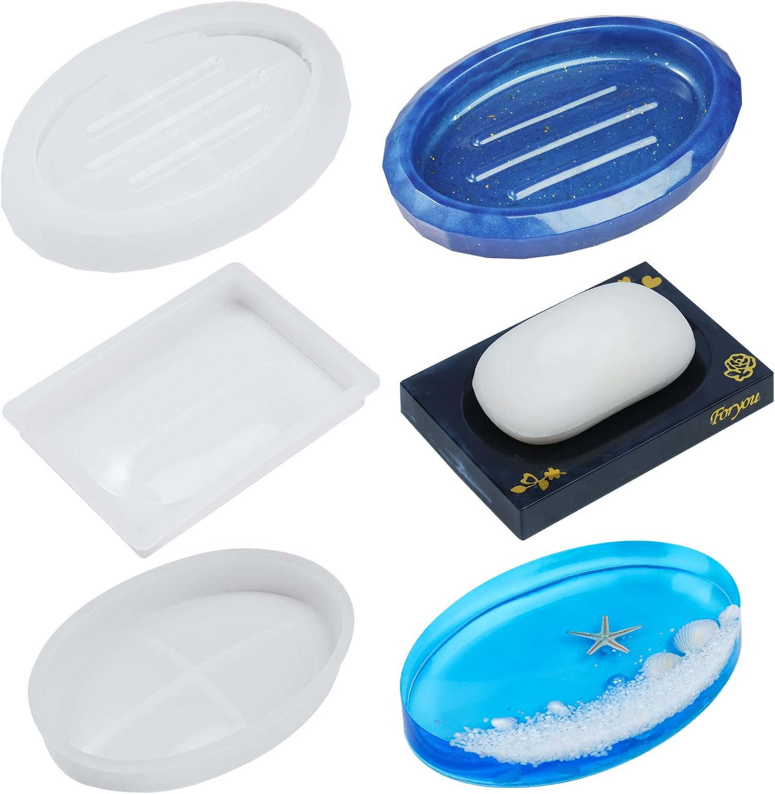 NiArt 3 Piece Epoxy Resin Casting Soft Silicone Mold Soap Holder Hand Craft Home Bathroom Kitchen Decor Sponges Scrubber