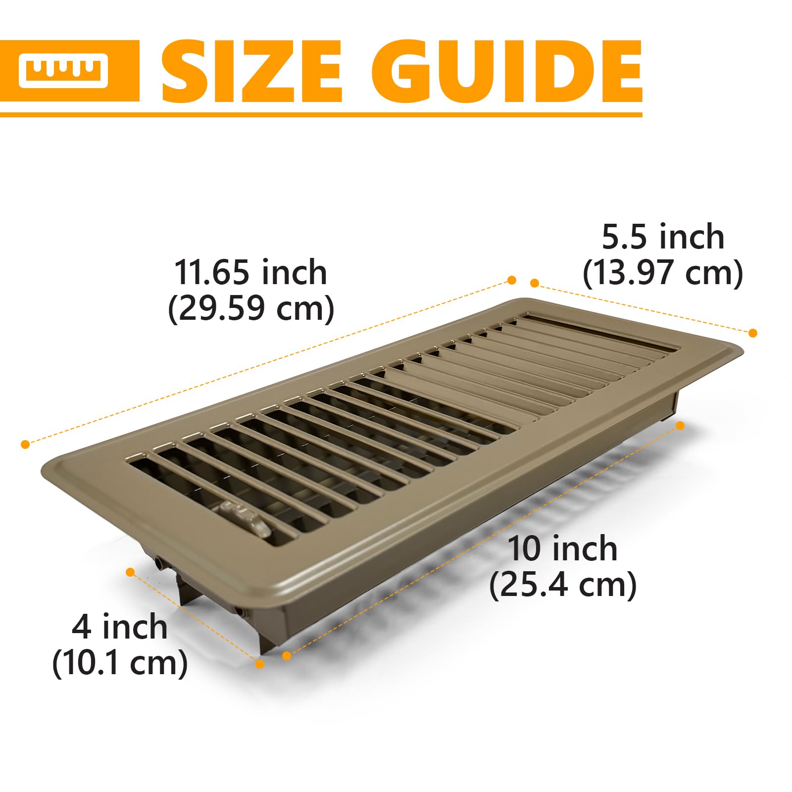 4 Pack Floor Vent Covers, Floor Register 4" x 10", Adjustable Decorative Vent Covers for Home Floor, Ceiling or Sidewall Vent, Rust-Proof Heavy Duty Walkable Steel Floor Vents (Brown 4'' x 10'') - 2