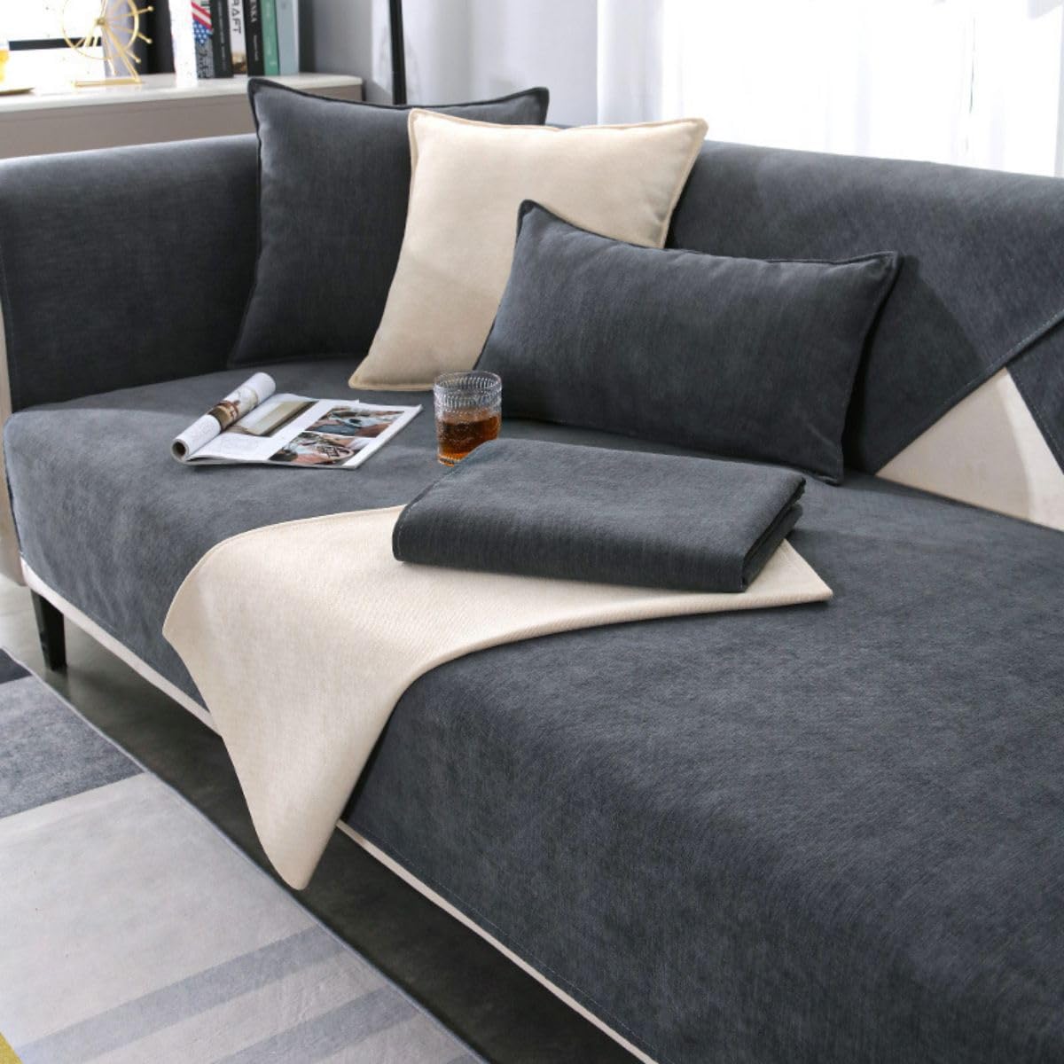 BOLUXIU Anti Slip Sofa Cover, L Shape Sofa Protector, Stain-Resistant & Scratch Guard for Cats & Dogs