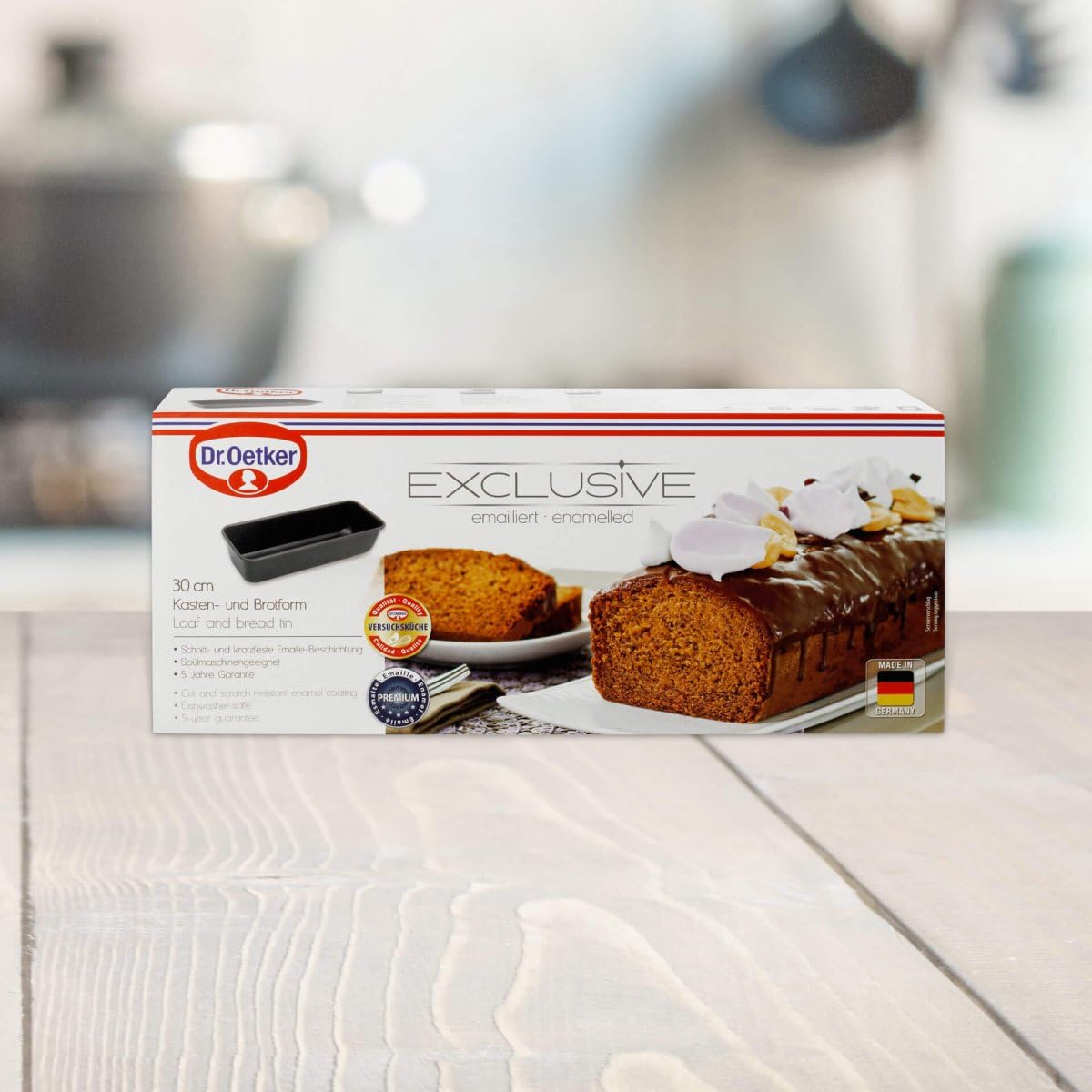 Dr. Oetker 4526 Moule a cake 31.5 cm, moule gateau rectangulaire,à brioche,rectangulaire patisserie, patisserie, pain, brioche, Acier, Noir, 31,5 x 12,7 x 7,5 cm