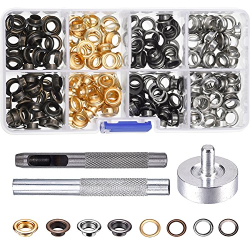 Pangda 200 Set Grommets with 3 Pieces Grommet Tools for Canvas Clothes Leather, 1/4 Inch
