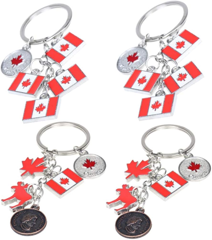 TENDYCOCO 4PCS Flag Keychains Canada Maple Leaf Charm Key Rings
