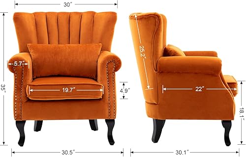 Miniatura 3 de Silla de Acento de Mediados de Siglo Sillones Modernos Tapizados con Respaldo Alado Silla Club Sofá Individual de Terciopelo Silla de Descanso con