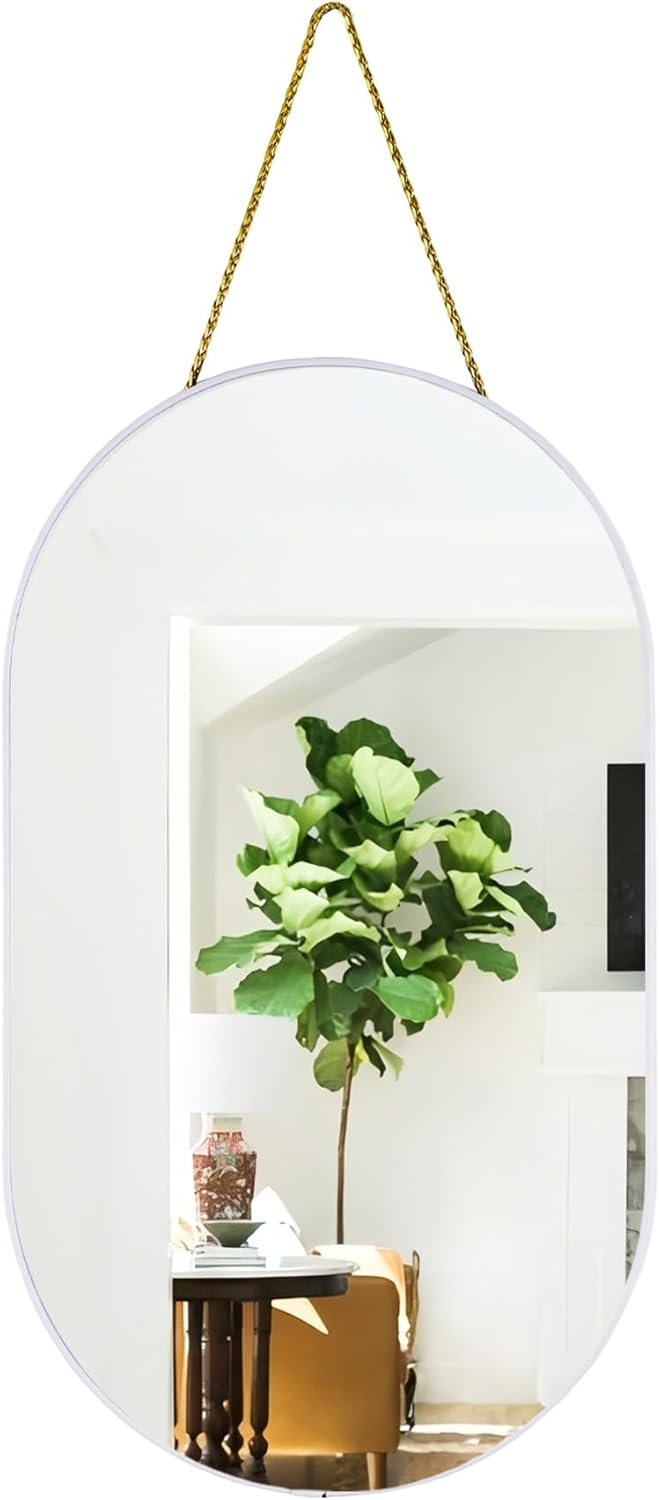 Oval Mirror, Oval Wall Mirror with Lanyard, High Definition Bathroom Mirror for Bathroom, Hallway, Living Room (Black, 11.61x18.9inch)