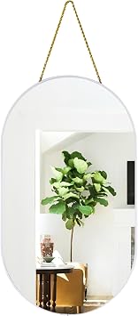 Oval Mirror, Oval Wall Mirror with Lanyard,White, 11.61x18.9inch