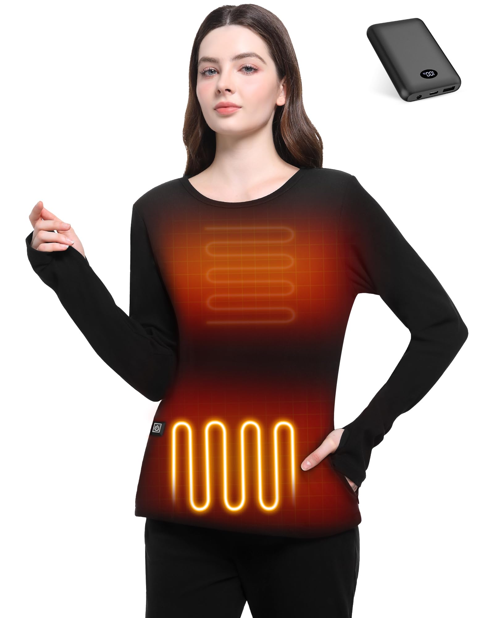 FERNIDA Women Heated Shirt with Battery Pack 7 4V Electric Heating Thermal Top Fleece Lined Heated Base Layer