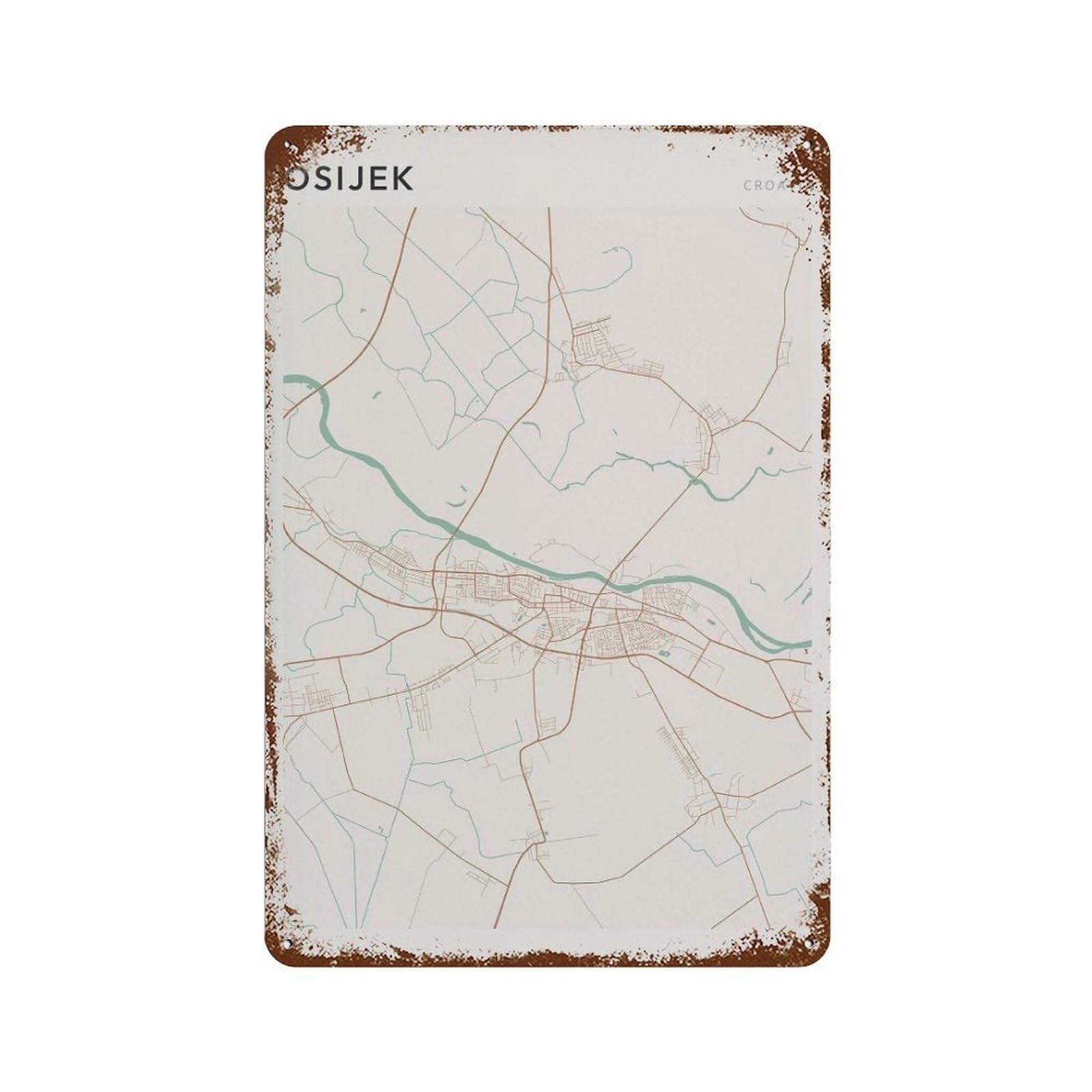xiaoxiaoshen Osijek Map Croatia Travel Gift Farmhouse Decor Wall Decor Art Metal Tin Poster Modern Home Decor Art Home Bar Shop Decorations Vintage Sign 30x20cm