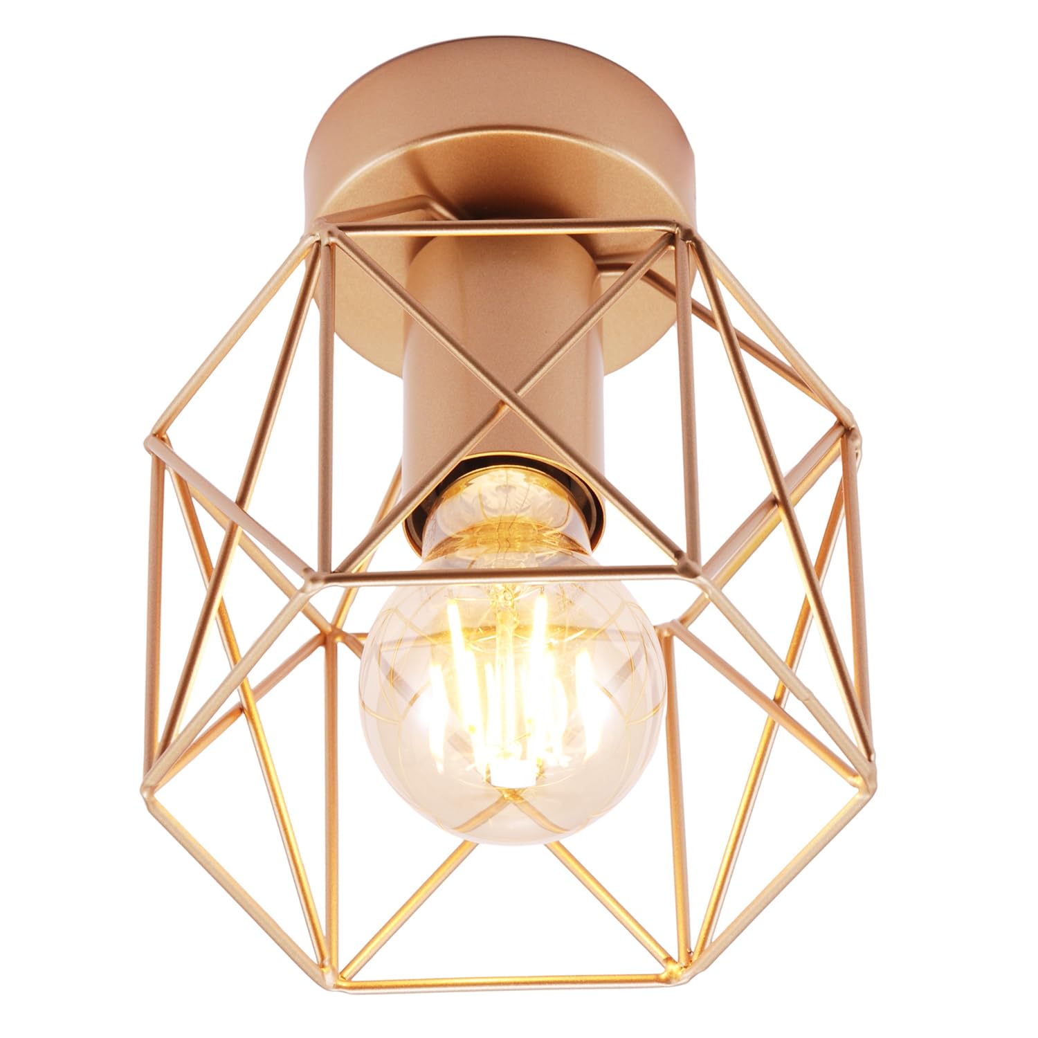 Vintage Industrial Satin Gold Ceiling Lighting Fitting with Wire Cage Design ...
