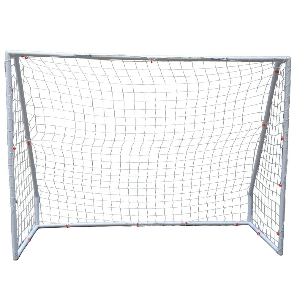 Kickmaster Porta da calcio da giardino, 1,8 m o 2,4 m di larghezza, 42 mm di spessore, pali da calcio e rete in PVC di alta qualità, bersaglio bianco per allenamento all'aperto