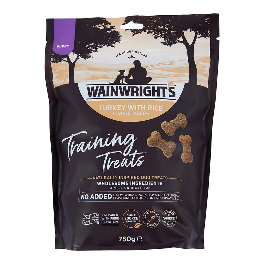 Wainwright's Puppy Training Treats Turkey with Rice Ingredients Promoting Digestion and Urinary Health. 750g