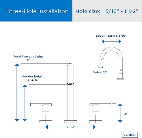 Miniatura 8 de Gerber Plumbing Parma - Grifo de lavabo de dos manijas, acabado cepillado, 1.2 GPM