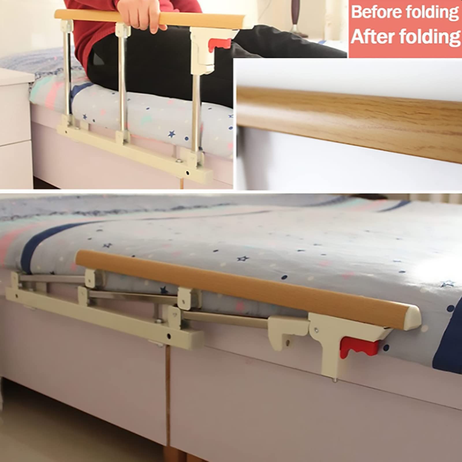Carriles de Seguridad y Asistencia, barandilla de Seguridad Lateral abatible barandilla Cama Hospital Barra de Apoyo metálica Apta para Personas con Movilidad Reducida