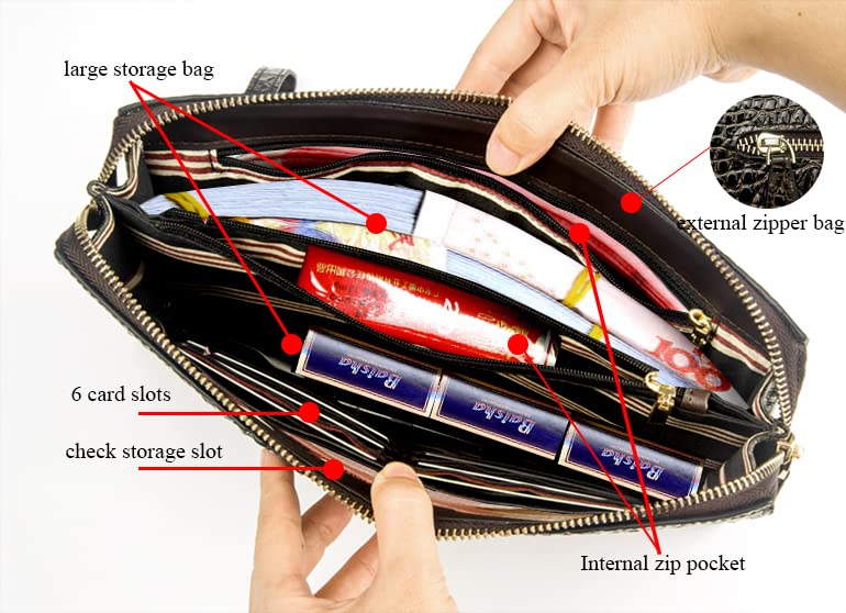 Men Clutch Bag Genuine Leather Purse Wristlet Handbag Envelope Bag Crocodile Embossed Personalized Zipper Wallets…4