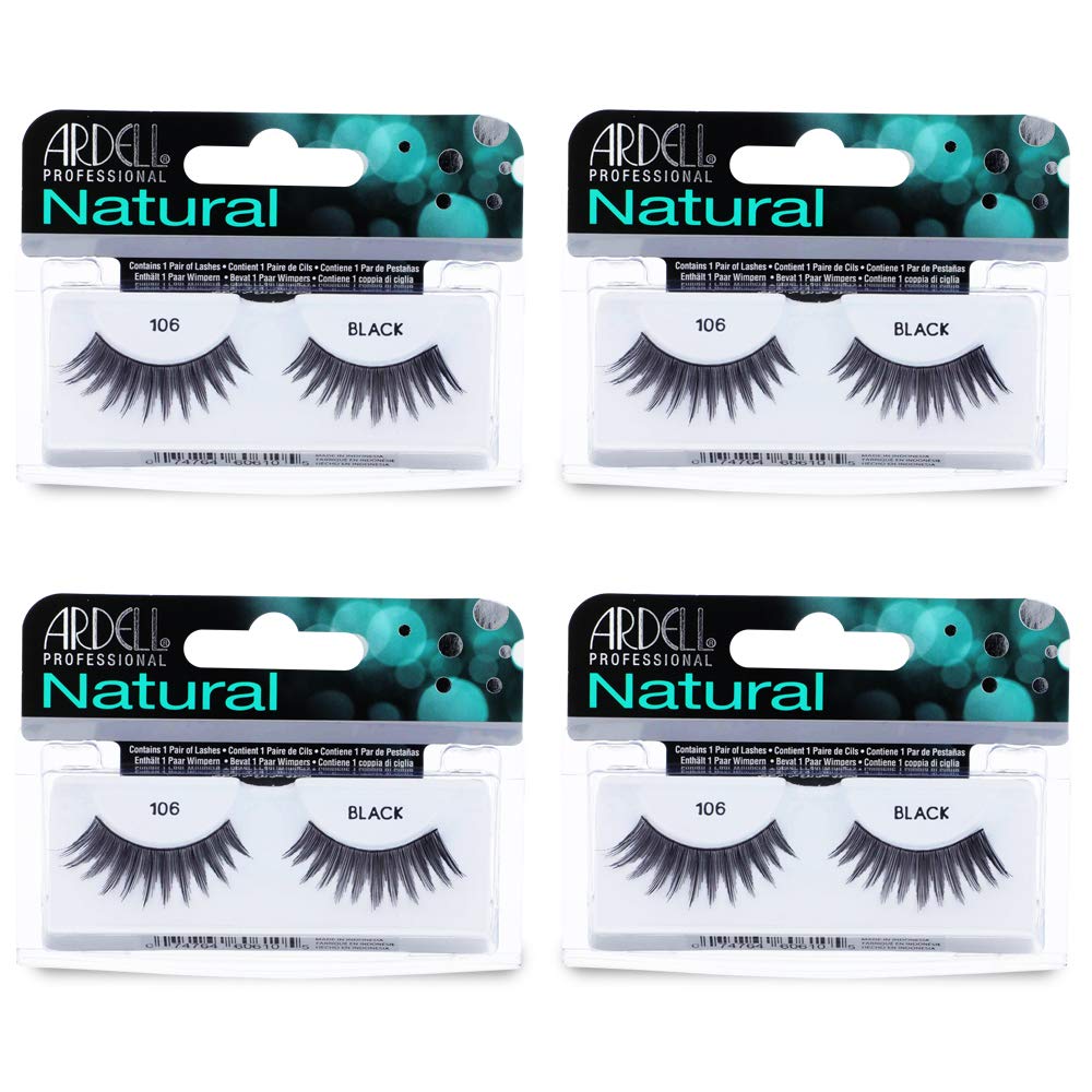 Natural Lashes False Eyelashes 106 - Black, Lightweight Strip Lashes Natural Volume & Length for Everyday Wear, 4 Pack