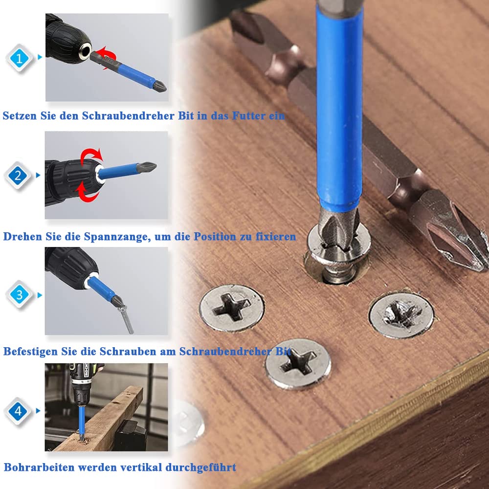12 Schraubendreher-Bits, 50 Mm, 1/4 Zoll Sechskant, Magnetisch – Aus S2-Stahl, Für Kreuzschlitz