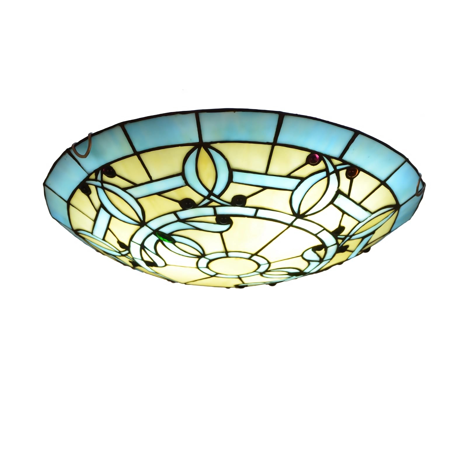 CNSXHAO Tiffany Style Ceiling Light Fixtures Flush Mount, Vintage Stained Glass Hallway Ceiling Lamp, E27 Bulb Retro Round Shade Chandeliers for Bedroom Living Room Kitchen,40cm