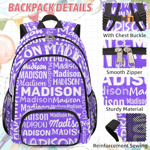 Personalized Backpacks Lunch Box Set, Custom Name Backpacks Purple2