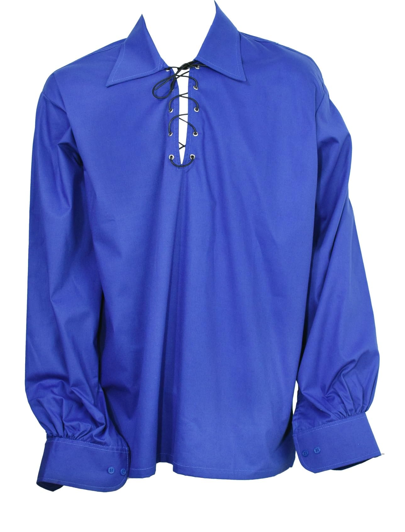 Jacobite Shirt for Men Scottish Ghillie Kilt Shirt Long Sleeve Lace Up Medieval Renaissance Pirates Shirt (Royal Blue, L)