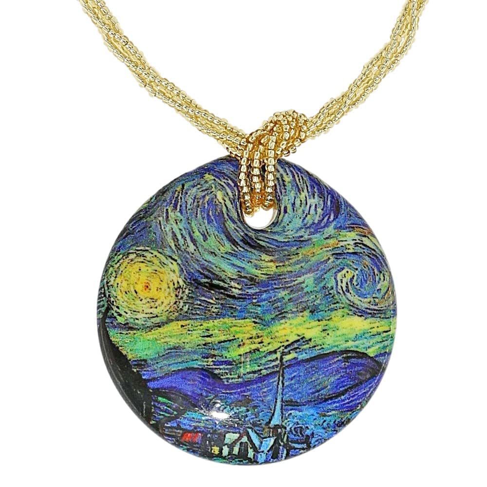 Venetiaurum - Collar con colgante con ilustración "Noche Estrellada" de Van Gogh en Cristal de Murano Original y Plata 925 - Joya Made in Italy certificada