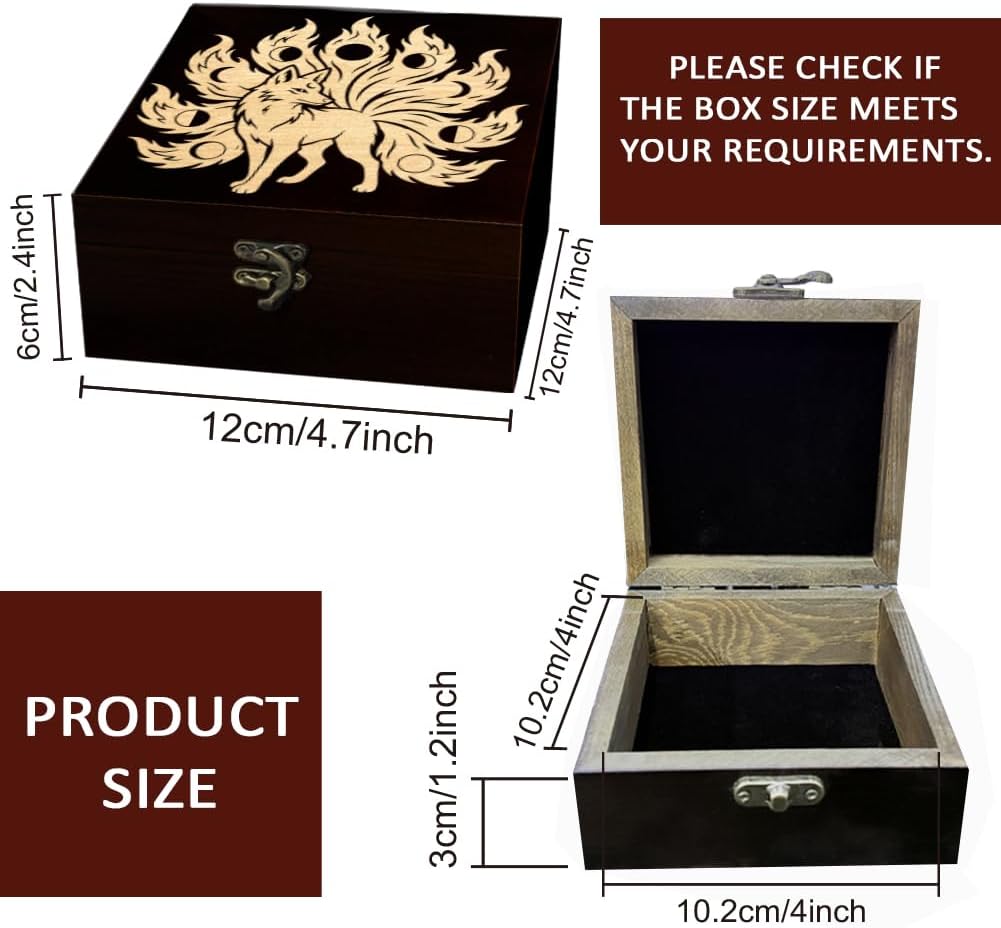 arricraft Small Wooden Keepsake Storage Box, Nine-Tailed Fox Moon Phase image 2
