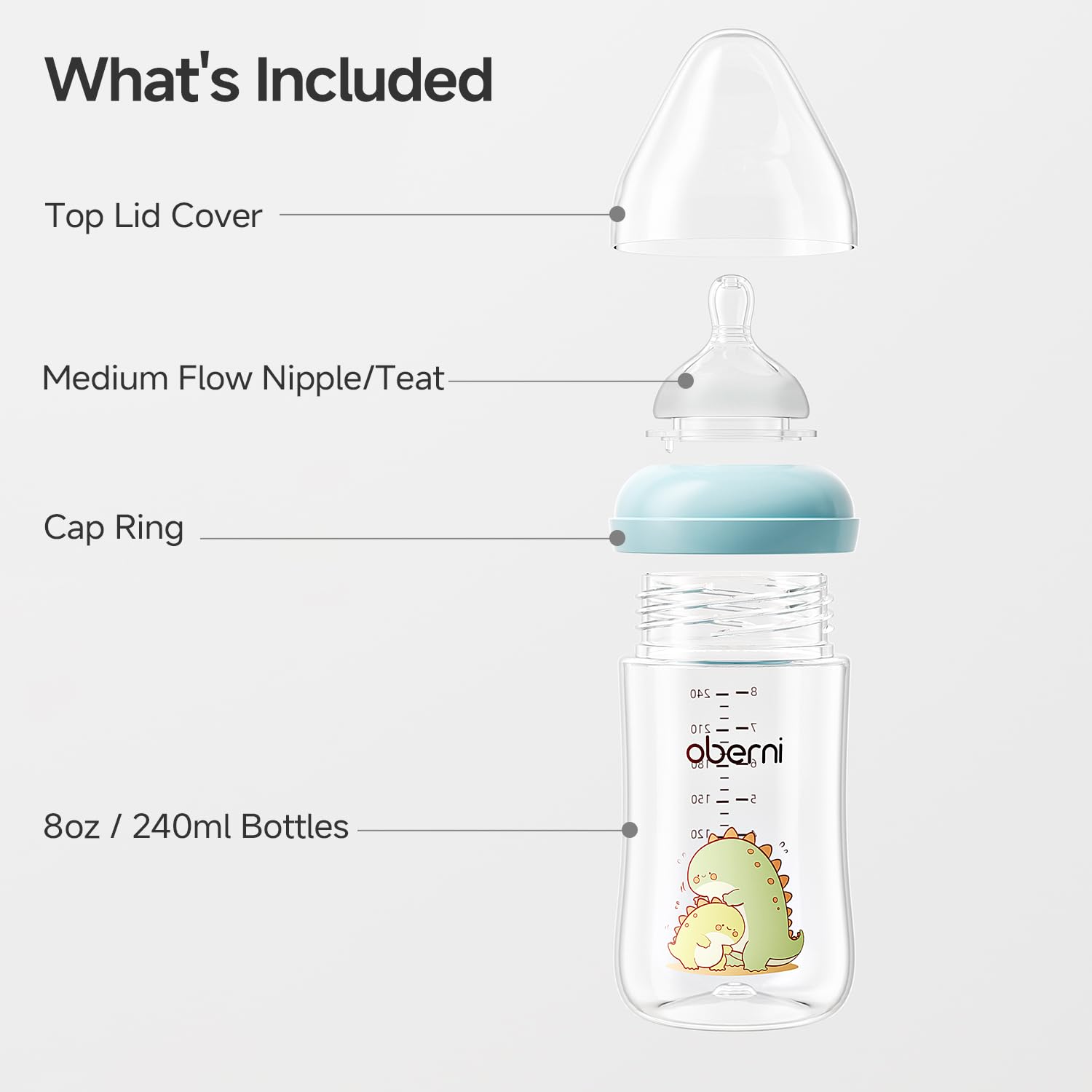 Oberni 240ml Baby Bottles 8 Oz Wide-Neck Milk Feeding Bottle with Size M Teat for 3-6 Months Newborn Babies Pink2 Pack product thumbnail 7