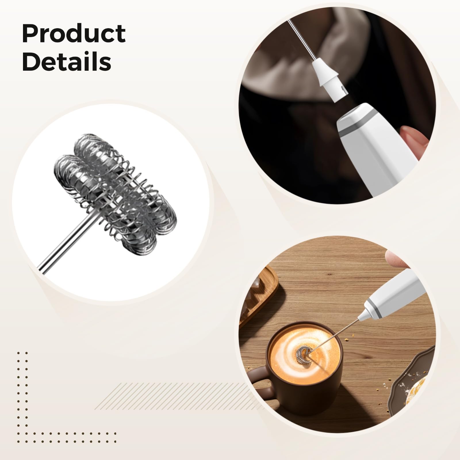 Montalatte portatile, senza fili, elettrico, per caffè e cottura, batteria integrata con display a LED, ricarica USB, include testa extra, design compatto nero