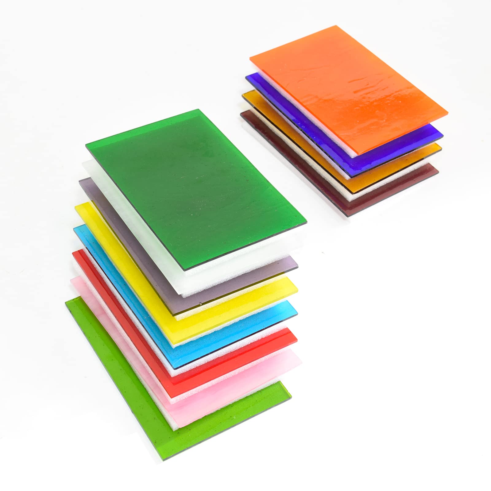 Hojas de vidrio de color de texturas mixtas de 4 x 6 pulgadas de vidrio de catedral para manualidades y fabricación de mosaicos, 6 x 4 pulgadas, 12 texturas variadas (transparente-A)