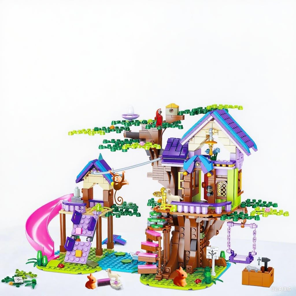 OKKIDY Tree House Building Toys for Kids, Girls Friendship Building Blocks with with LED Light, Creative Forest House Age 6 7 8 9 10 11 12+